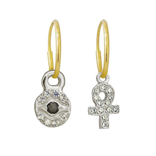 Tiny Pavé Eye + Tiny Pavé Ankh Mismatch Earring Pair-Brevard