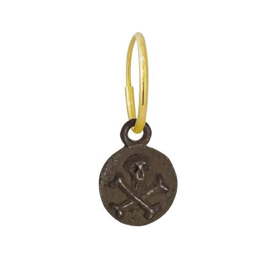 Oxidized Tiny Pirate Coin • Endless Hoop Charm Earring-Brevard